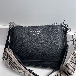 Emporio Armani Black Crossbody Bag with Silver Accents